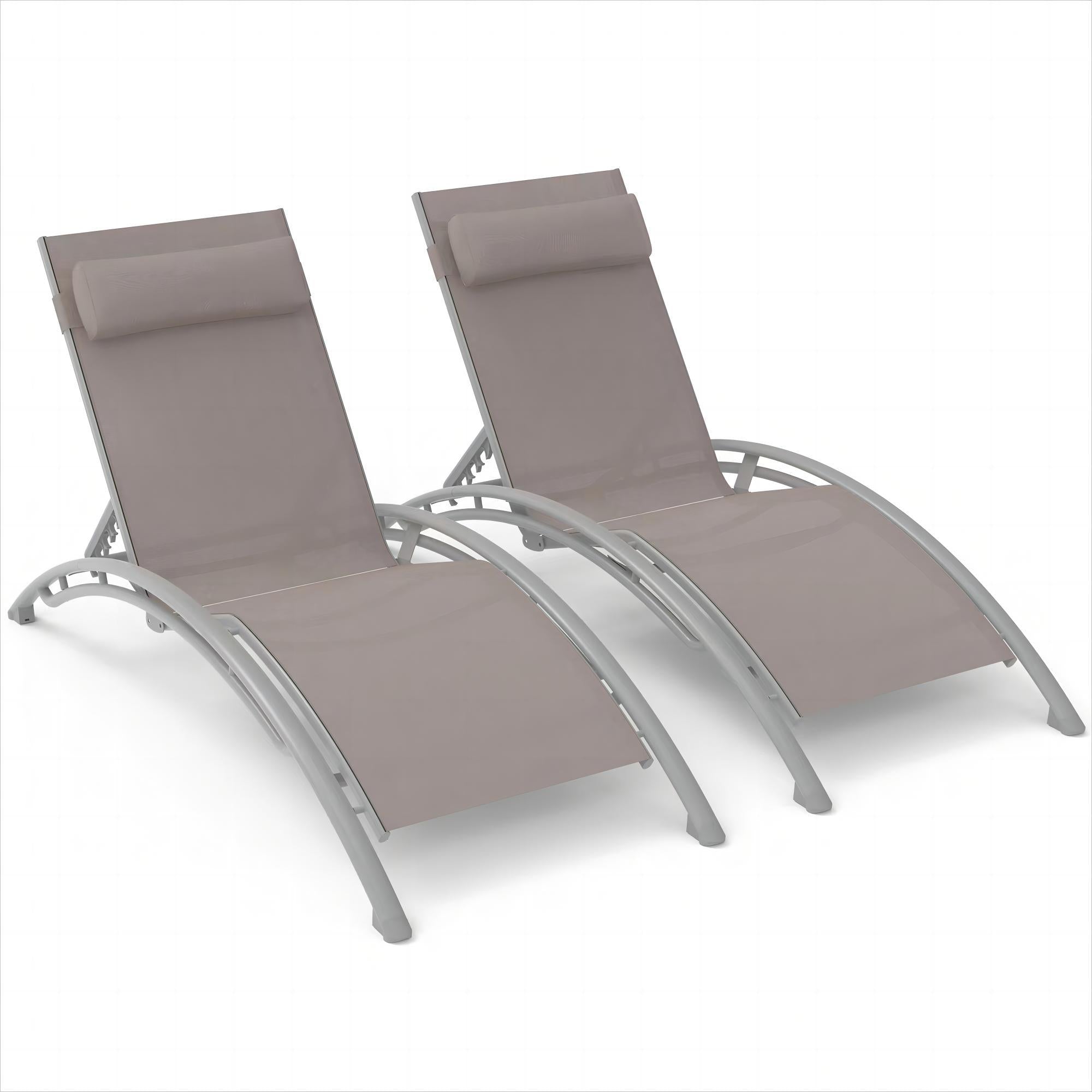 Outdoor Chaise Lounge Set of 2 Patio Recliner Chairs with Adjustable Backrest and Removable Pillow for Indoor&Outdoor Beach Pool Sunbathing Lawn (Khaki,2 Lounge Chairs) Doba as Pic